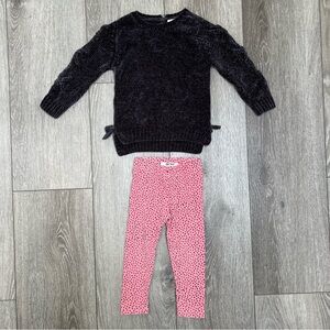 DKNY 2PC LONG SLEEVE CHENILLE SWEATER AND LEGGINGS OUTFIT GREY PINK 2T